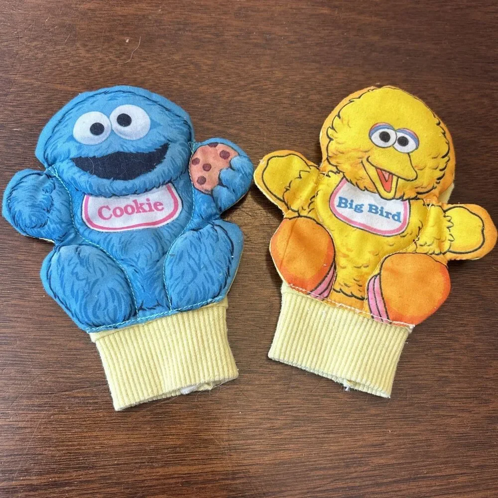 Vintage 90s Sesame Street Sock Baby Rattles PlaySkool Bert Big Bird & Cookie